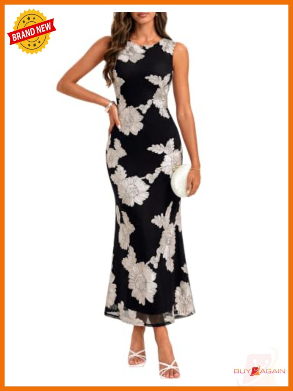 Sleeveless Mesh Bodycon Midi Dress Floral Applique Wedding Guest